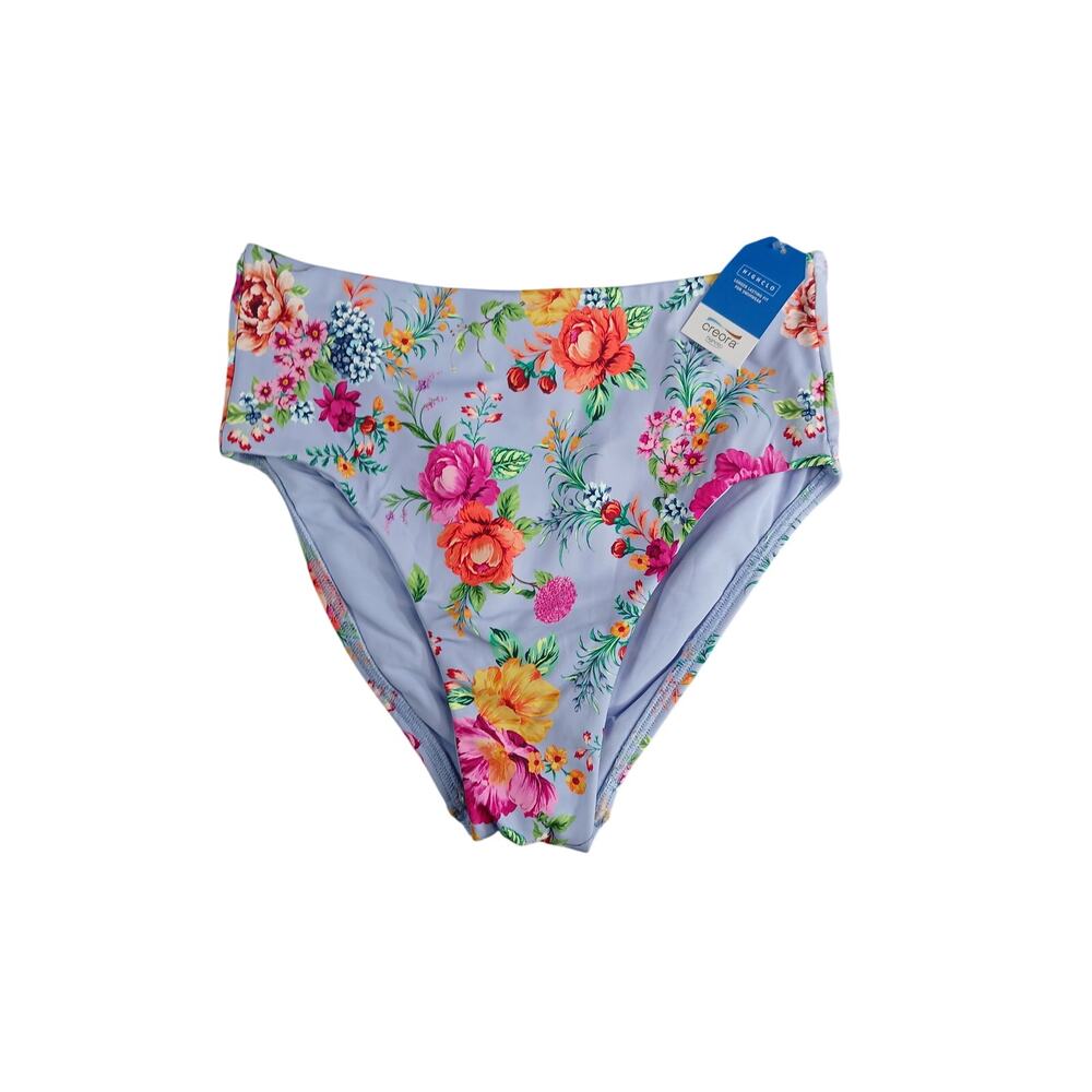 Lands' End Swim Bottoms Womens 4 Purple Floral High Rise Bikini Beach Pool NWT